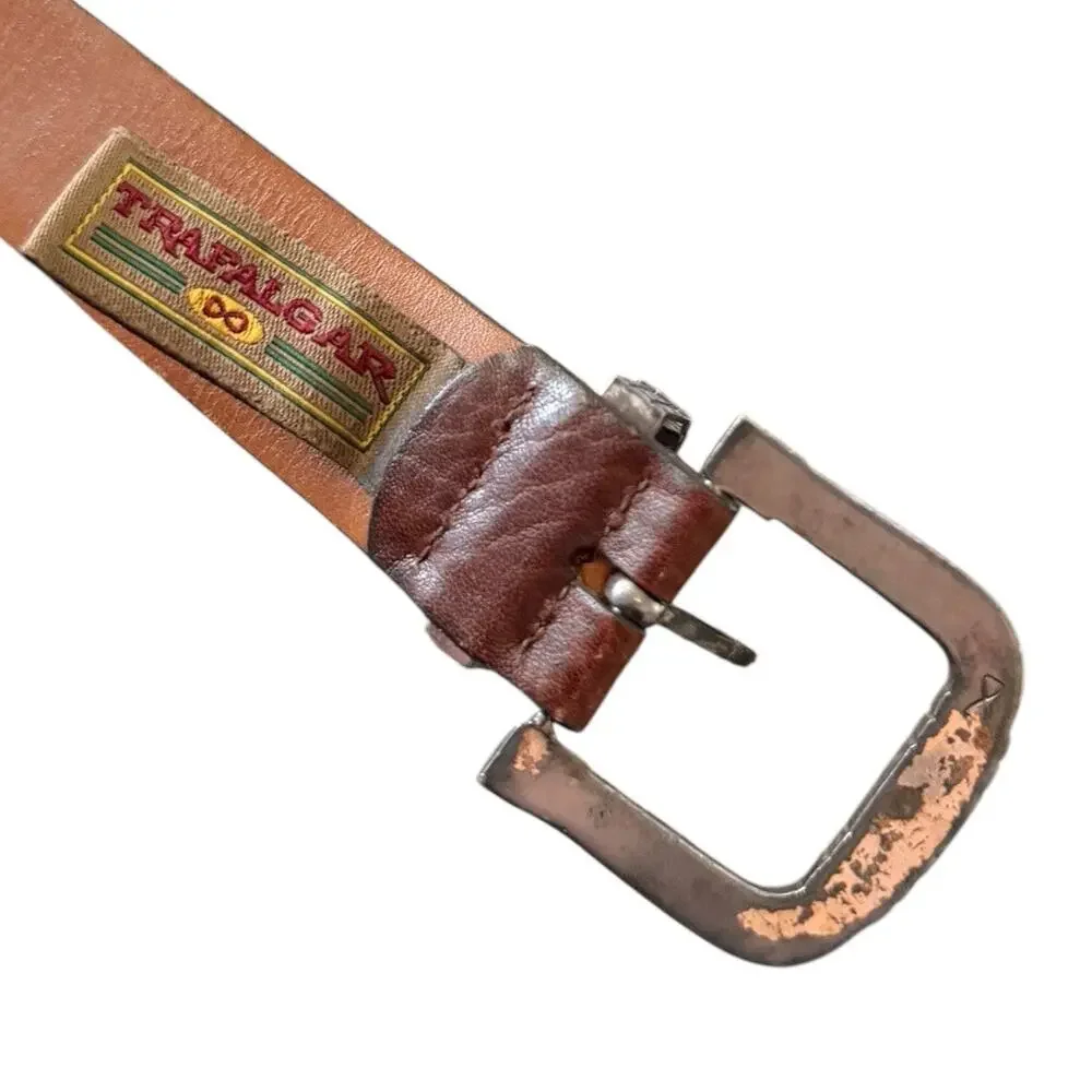 Trafalgar Women’s Brown Leather Belt Made in USA 31” Waist Unisex Patina U.S.A.
